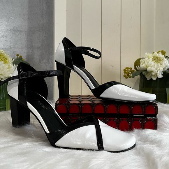 NEW Nine West Leather Two Tone Retro Colorblock Ankle Strap High Heel Pumps 5.5 - Picture 1 of 13